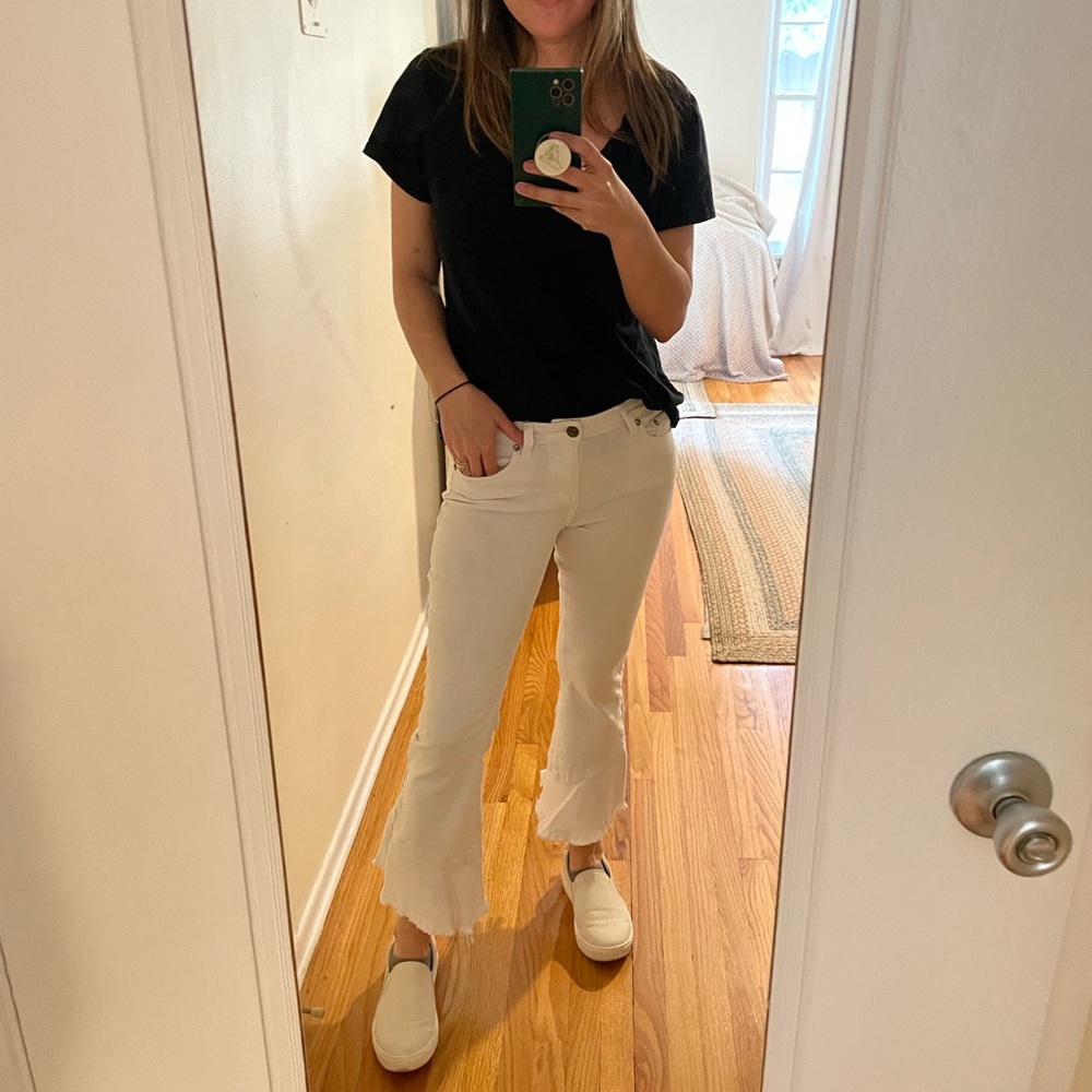 White Frayed Hem White Jeans Marina Mid Rise Flounce Hem Cropped Pants Pistola - Picture 8 of 8
